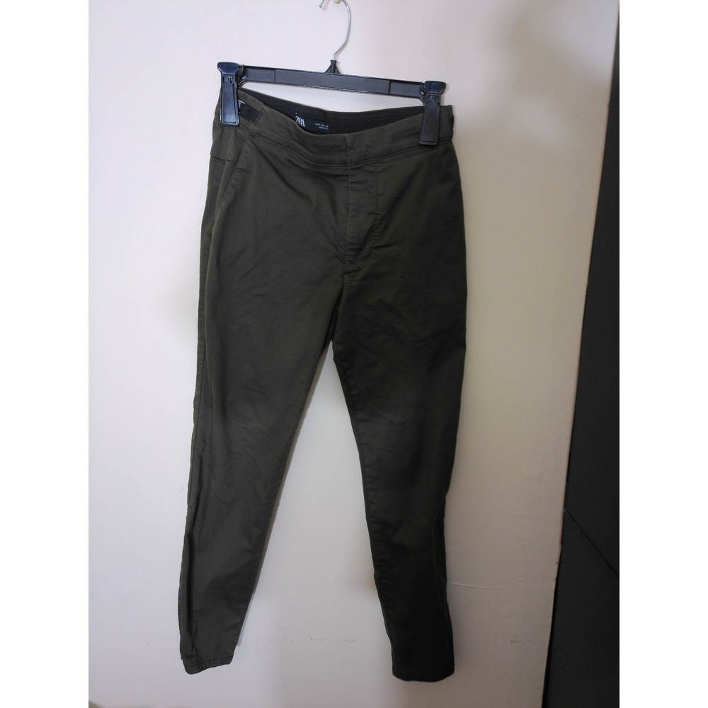 Zara Fly Jean Pants Women Size S Olive Green Tapered Stretch Athleisure Utility